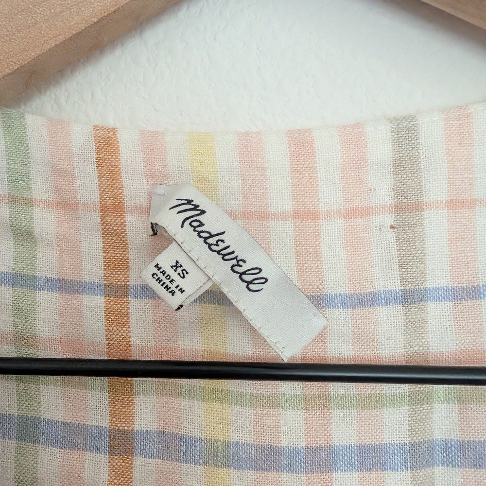 SOLD ON INSTA Madewell Linen Clara Dress In Muted Blush Plaid Size Extra Small - Picture 7 of 10